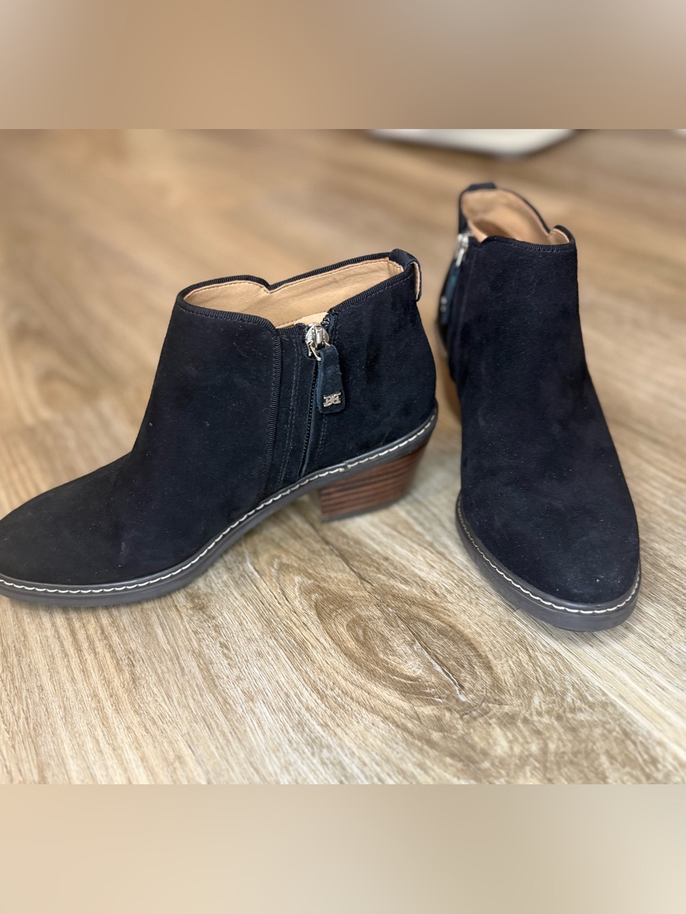 Sam Edelman Black Suede Ankle Booties with Stacked Heel